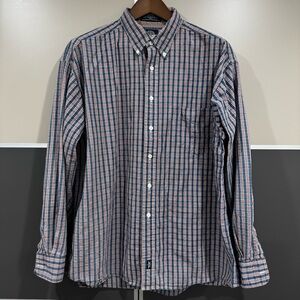 Vtg 90s Dockers Indigo Men’s Blue Plaid Long Sleeve Button Up Shirt XL Grunge